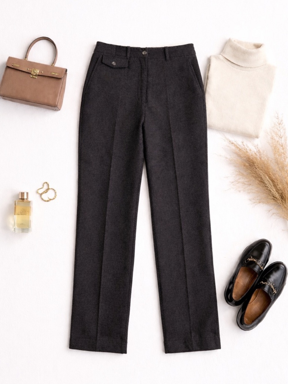 Bayclub 100% Wool Charcoal Trousers | High Waist Tailored Pants | Size 34